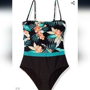 Skye Women's Standard Lily black floral One Piece Bandeau Swimsuit size medium